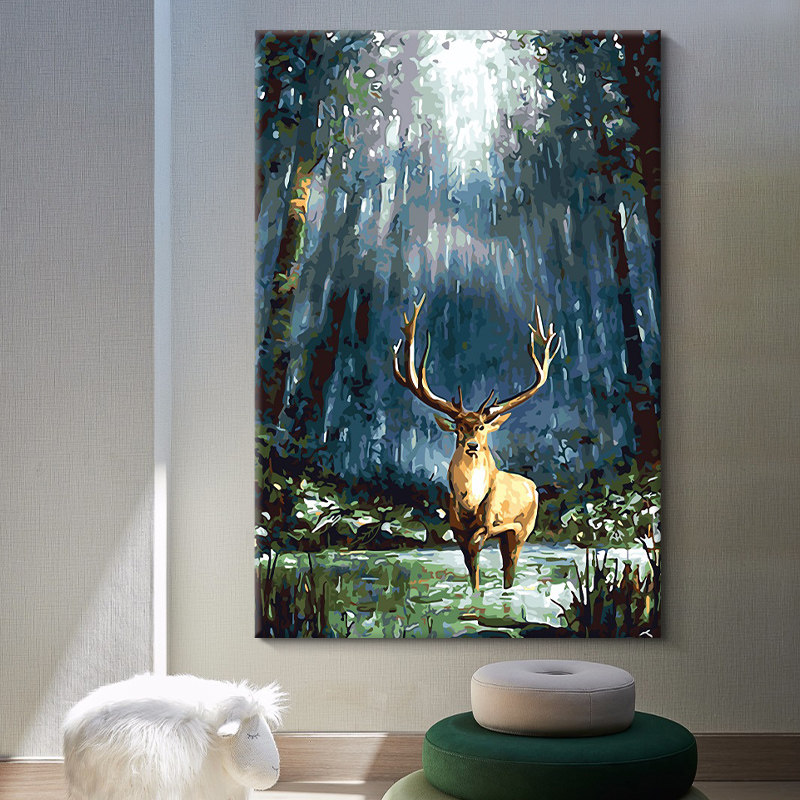 迷雾森林黑白画映diy涂色风景玄关画填充油彩画 数字油画手绘填色