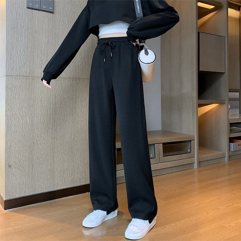 阔腿裤女春秋季高腰垂坠感加绒2022年新款小个子直筒裤女运动裤