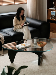 法式中古钢化玻璃边茶几小户型黑极简客厅家用轻奢高级感包豪斯桌