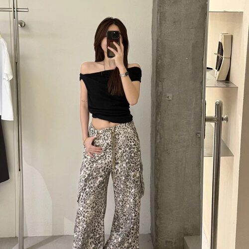 IFYOU8070#小众百搭设计针织一字肩短袖T恤女辣妹风显瘦性感上衣