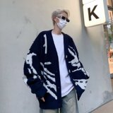 美式复古植绒开衫毛衣针织衫男秋装宽松高街嘻哈外套V领MY231，男装针织衫/毛衣，星座603-2
