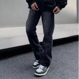 高街复古水洗宽松直筒牛仔裤男ins潮流百搭休闲阔腿长裤N203，男装牛仔裤，星座603-2