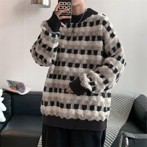 秋冬保暖毛衣男ins日系潮牌复古港风宽松潮流情侣针织衫上衣M116图片