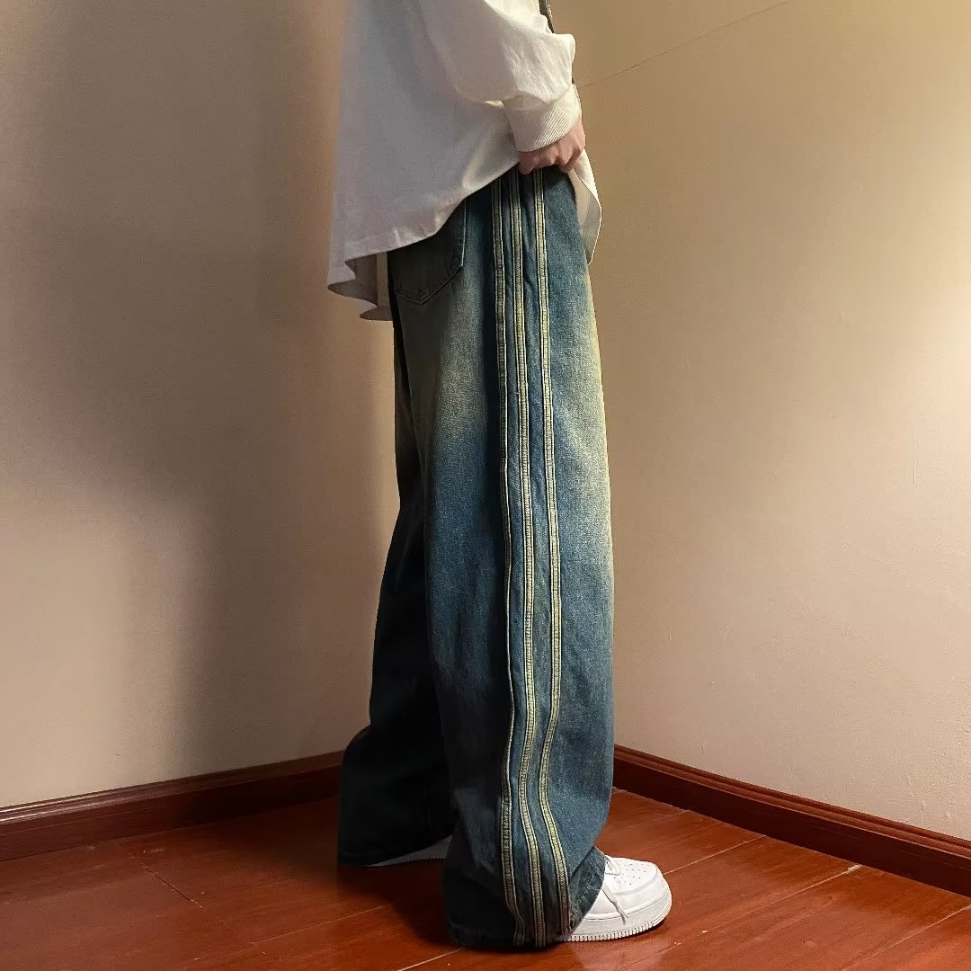 秋冬牛仔裤男oversize帅气复古水洗宽松直筒ins高街百搭N4001,男装牛仔裤,星座603-2