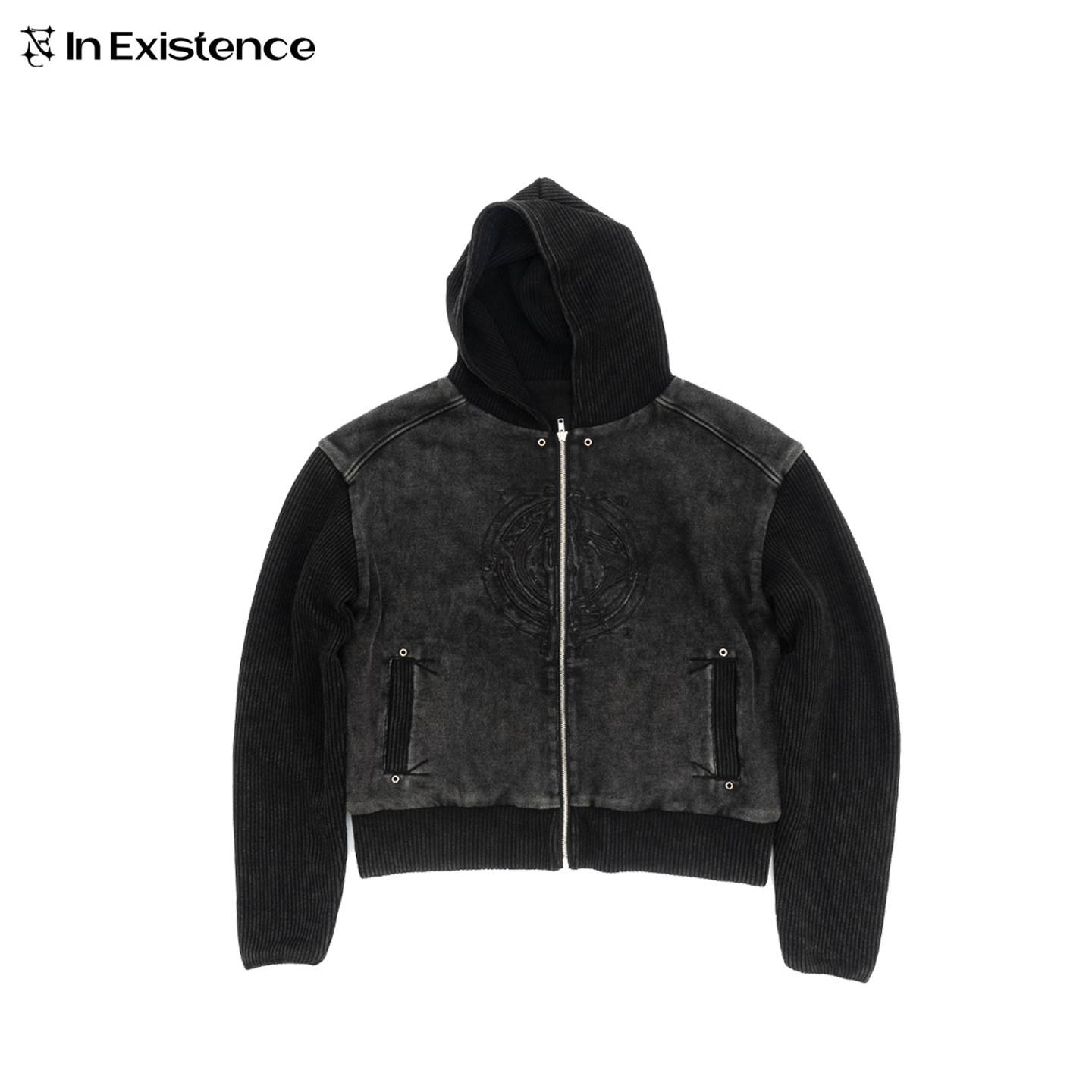 IN EXISTENCE存世25FW「引擎」两面穿水洗拼接双层连帽卫衣外套