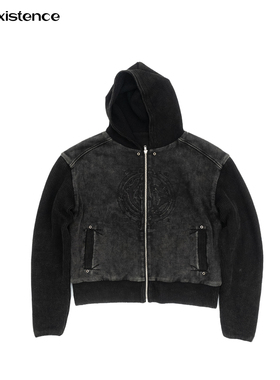 IN EXISTENCE存世25FW「引擎」两面穿水洗拼接双层连帽卫衣外套