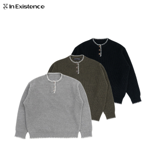 24FW羊毛混纺手缝线亨利领套头混纱毛衣针织衫 EXISTENCE存世
