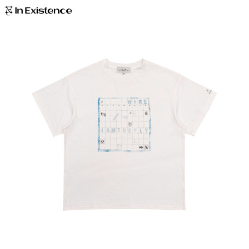 IN EXISTENCE存世 26SS 「夏日重现」棋盘做旧印花单缝线boxy短袖