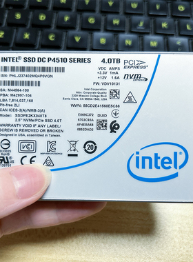 Intel/英特尔 P4510 4TB固态硬盘 U.2接口nvme协议 SSDPE2KX040T8