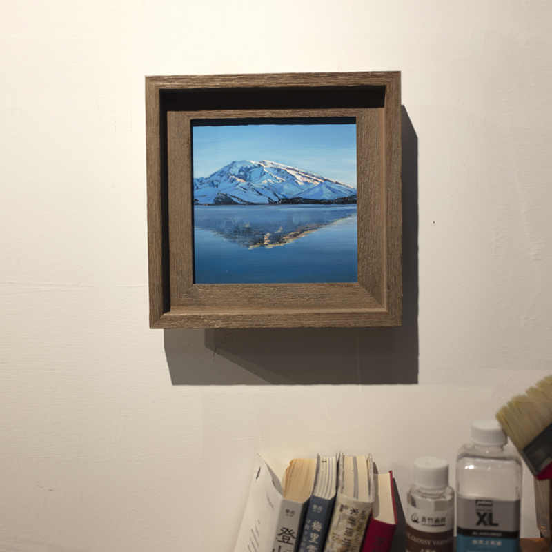 牧夏三千手绘油画《慕士塔格峰》摆台画 桌面摆件 送礼物伴手礼物