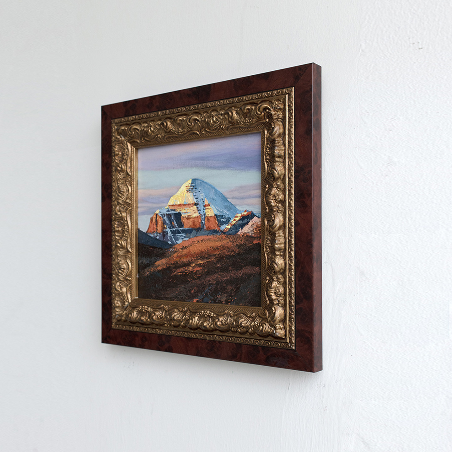 牧夏原创手绘油画《西藏阿里雪山》桌面摆台画客厅装饰画挂画礼品