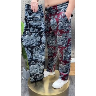 砖石绒长裤 宽松印花老爹裤 中青年舒适小脚裤 休闲裤 秋冬季 花裤 男士