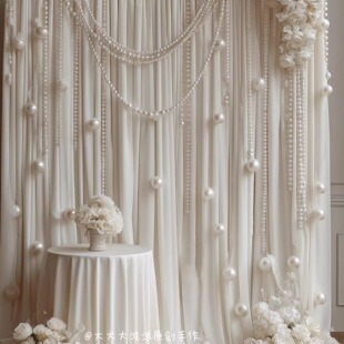美容院吊顶软装纱幔布置垂挂波浪布幔氛围感装饰珍珠纱曼室内装饰