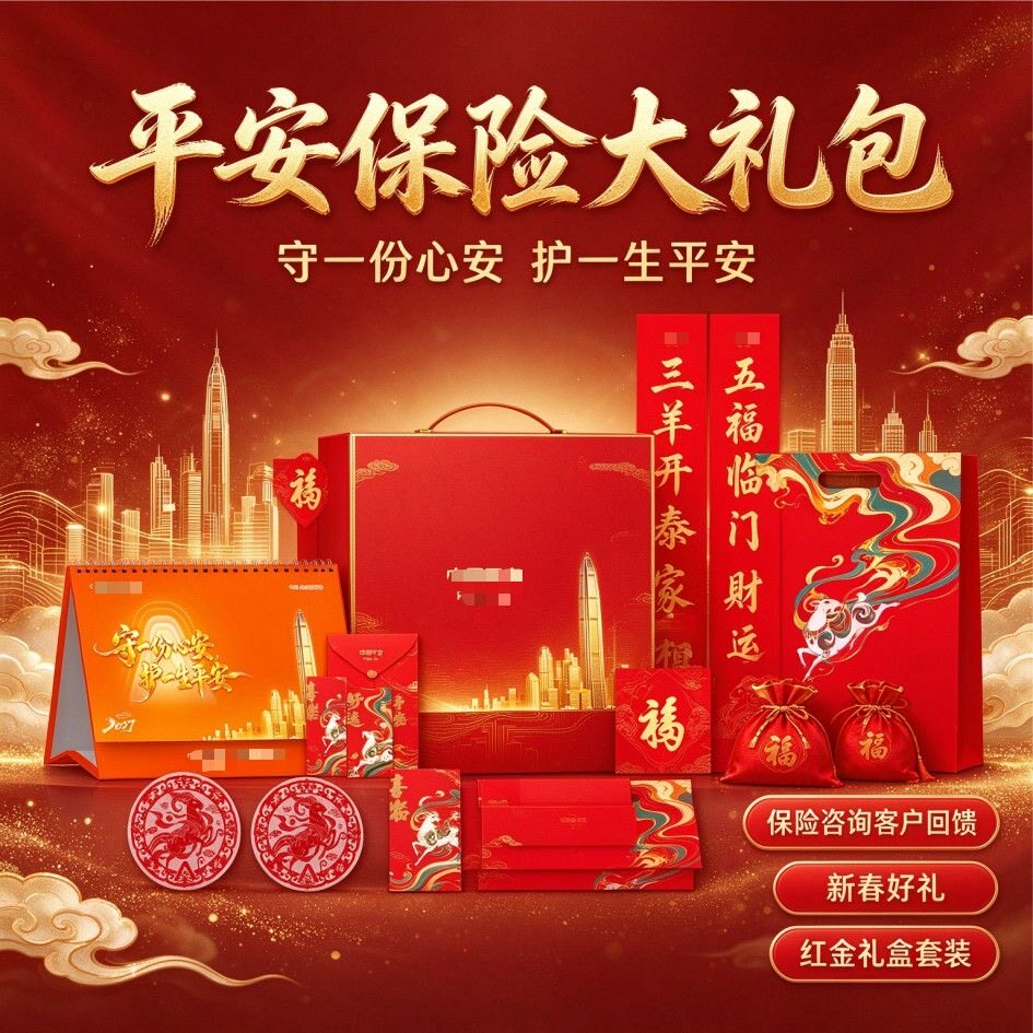 2027羊年中国平安对联大礼包福字门神全国版6件套新春广告春联