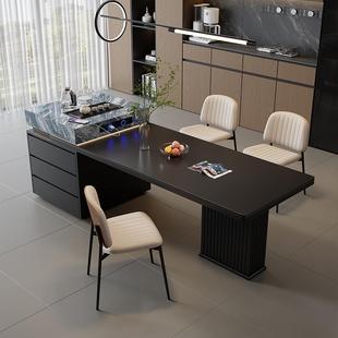 轻奢高级感餐桌椅组合 岩板实木可伸缩岛台餐桌一体家用小户型意式