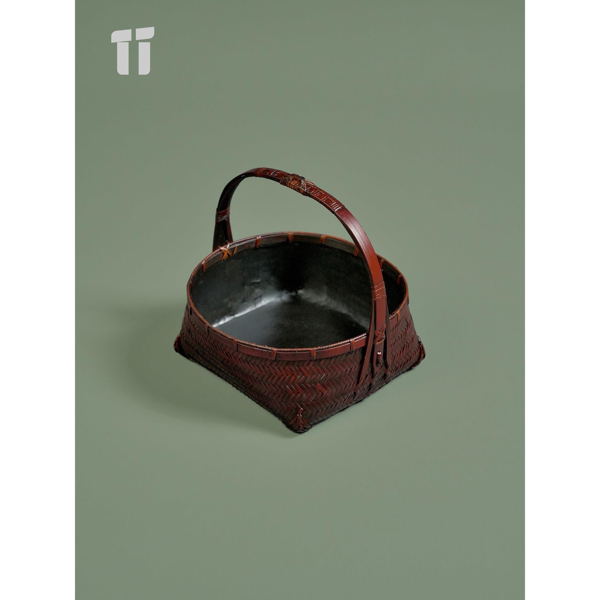 手工竹编碳篮茶具收纳炭筐提篮炭钵炭篓茶室收纳竹编篮竹篓碳盒