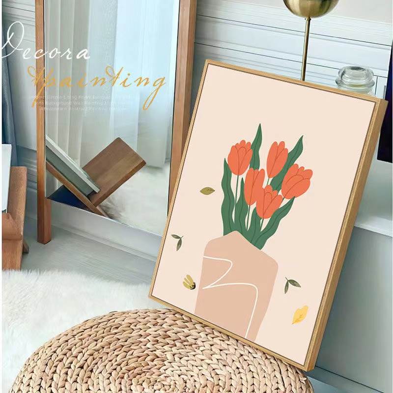 猫咪花朵小清新北欧装饰画带框小众艺术抽象ins风挂画有框摆台画图片