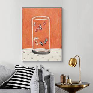 常玉 八尾金鱼 新中式后现代餐厅装饰画当代油画名画卧室小众挂画