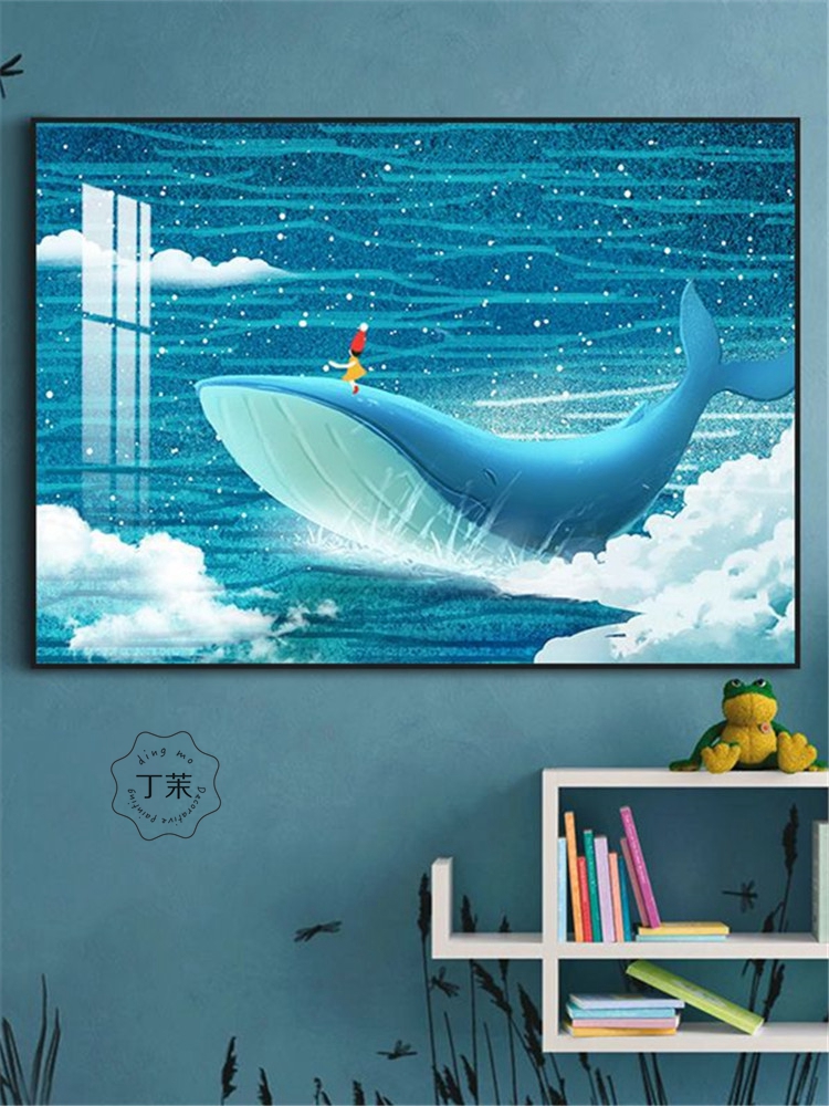 现代简约温馨大鱼海棠壁画北欧卡通儿童房装饰画卧室床头房间挂画图片