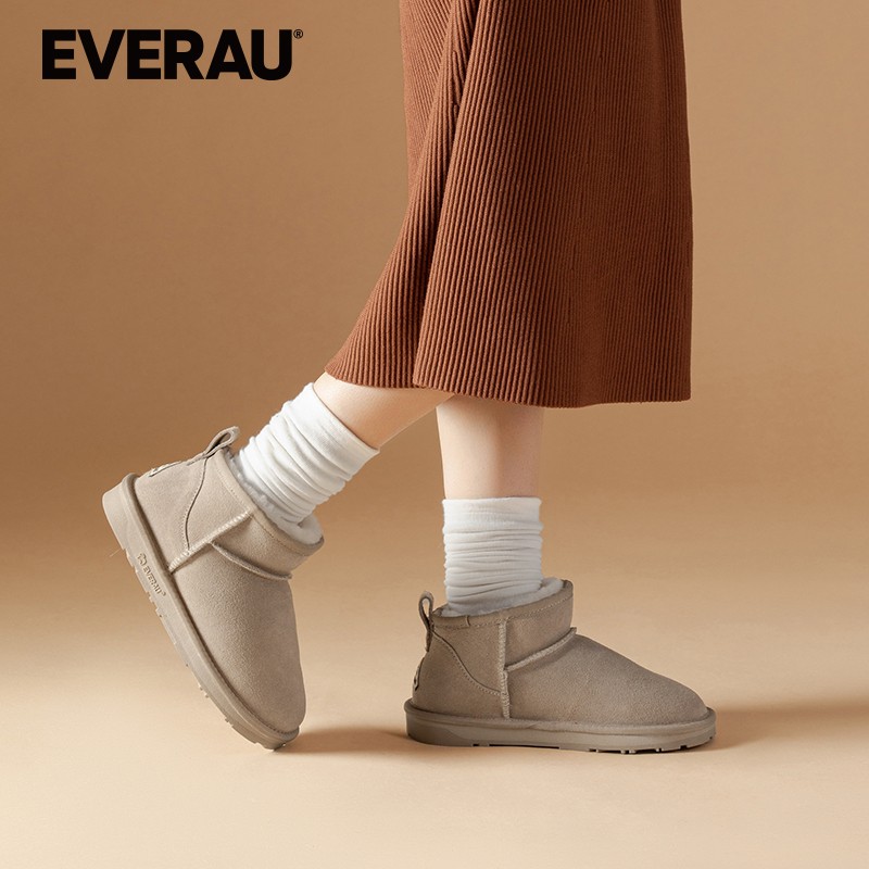 EVERAU冬季情侣款皮毛一体雪地靴