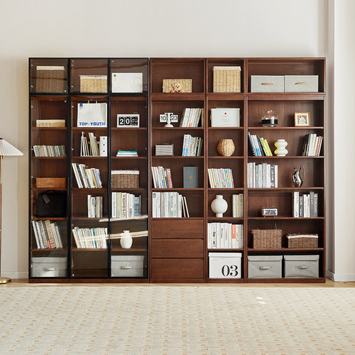 榉木简约现代全实木自由组合书柜