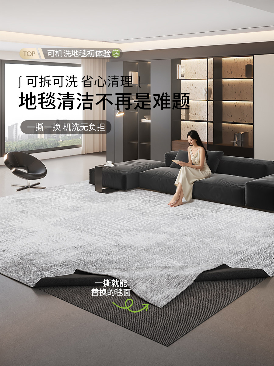 可机洗地毯客厅现代简约灰色沙发茶几可拆洗无胶高级感卧室床边毯