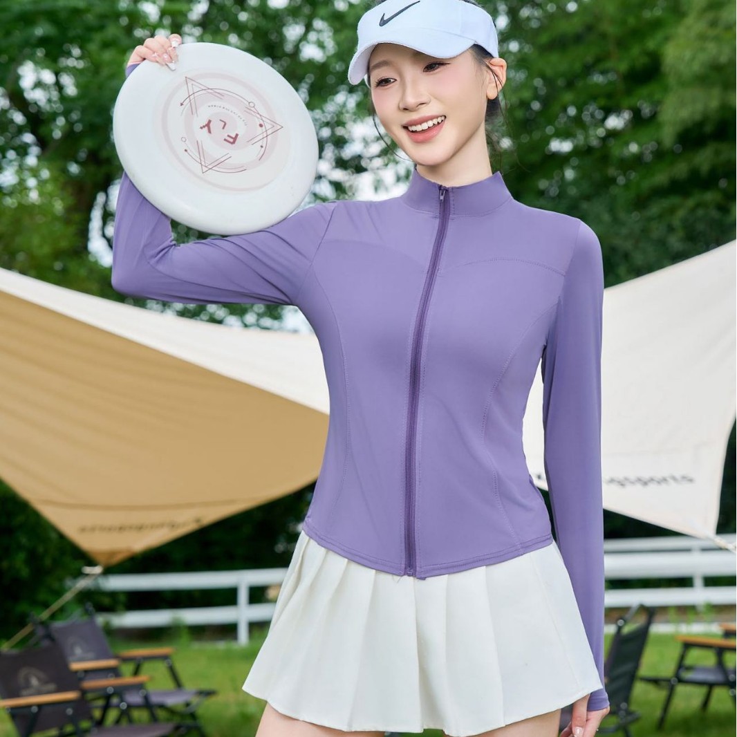 立领瑜伽防晒衣夏季大码女装外套防紫外线白塔休闲透气修身版型