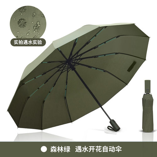 短柄双龙骨24骨全自动折叠雨伞双人遇水现花伞太阳伞