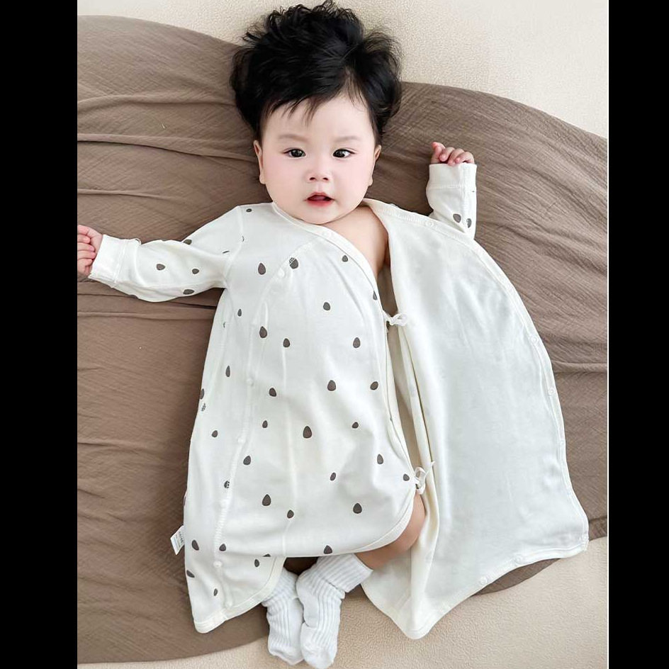 婴儿睡袍斜开双层护肚纯棉儿童长袖秋冬双层厚款宝宝连体睡衣