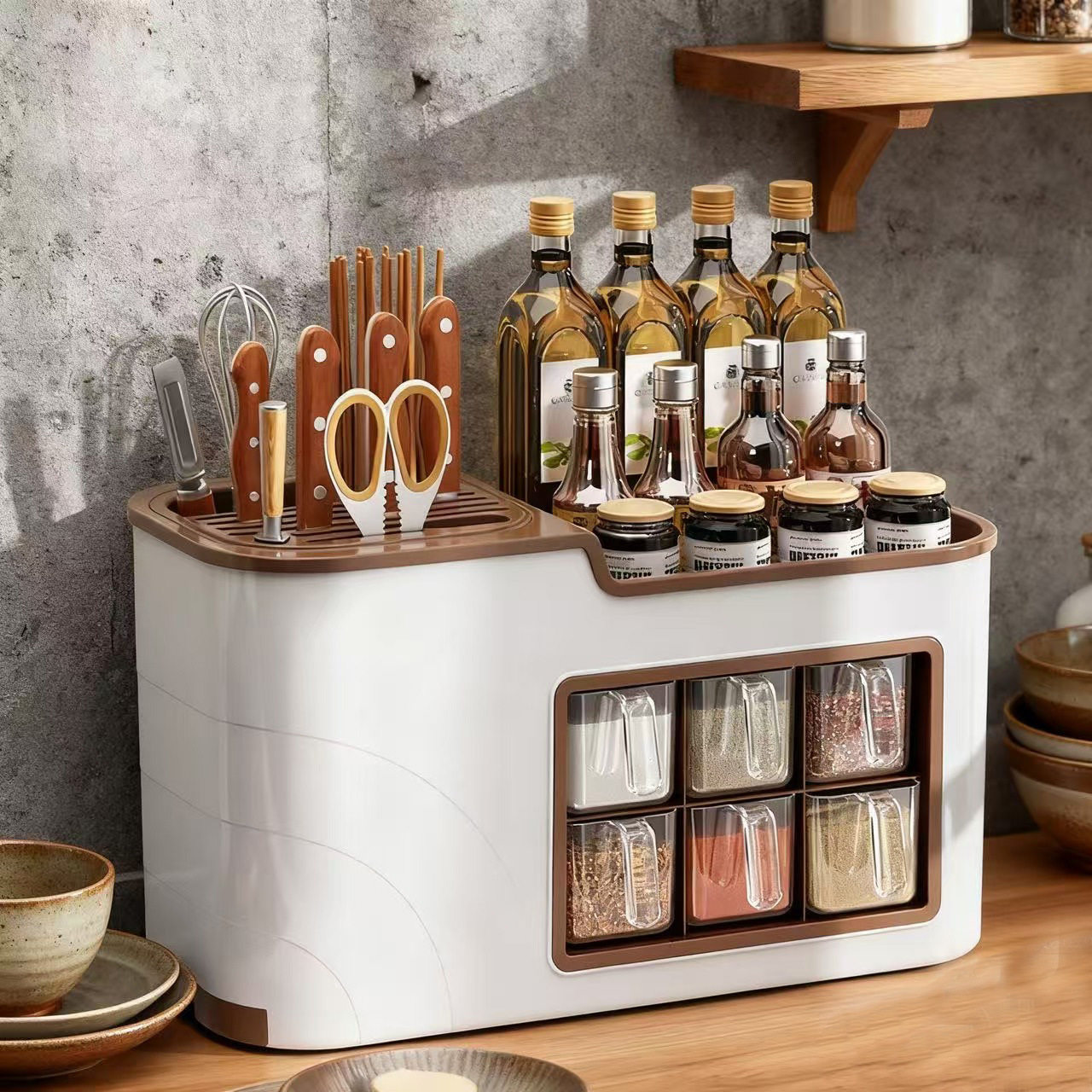 调味盒组合套装厨房多功能调味品盐罐调料瓶塑料刀架收纳盒置物架