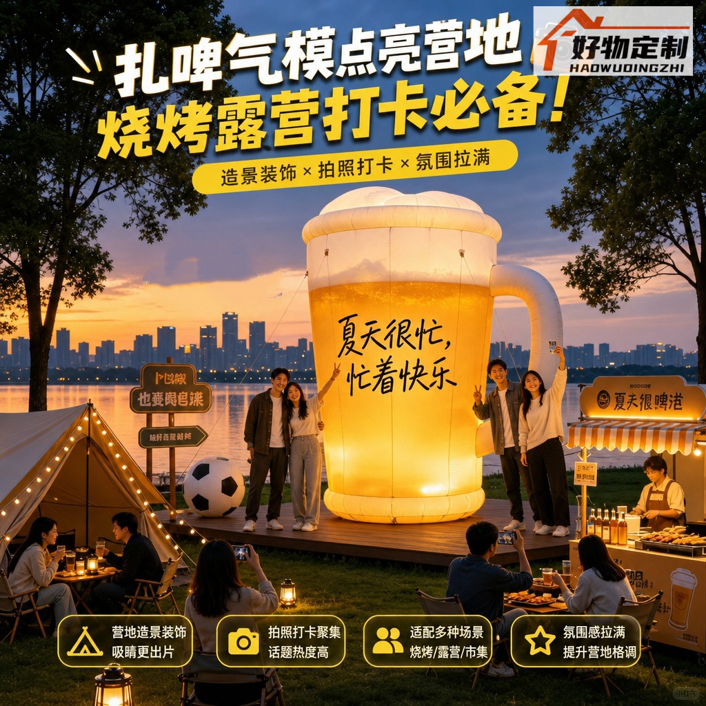 户外发光啤酒杯气模大型仿真饮料模型露营地烧烤夜市拍照打卡道具