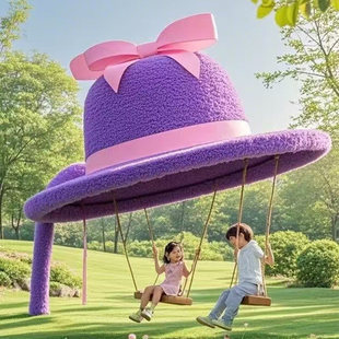户外巨型草帽造型景观装置公园草坪创意亲子休闲打卡帽子秋千定制