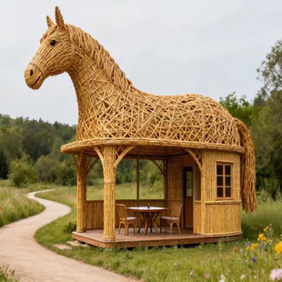 马年藤编工艺品定制网红打卡藤编马造型凉亭景观户外景区美陈装饰