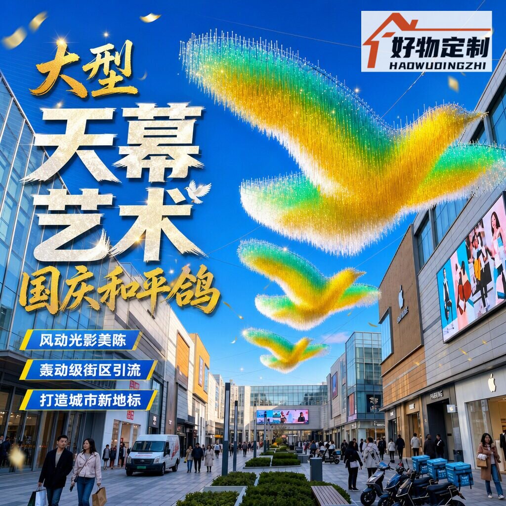国庆和平鸽雨丝帘天幕户外大型艺术吊顶装置商业街广场美陈道具