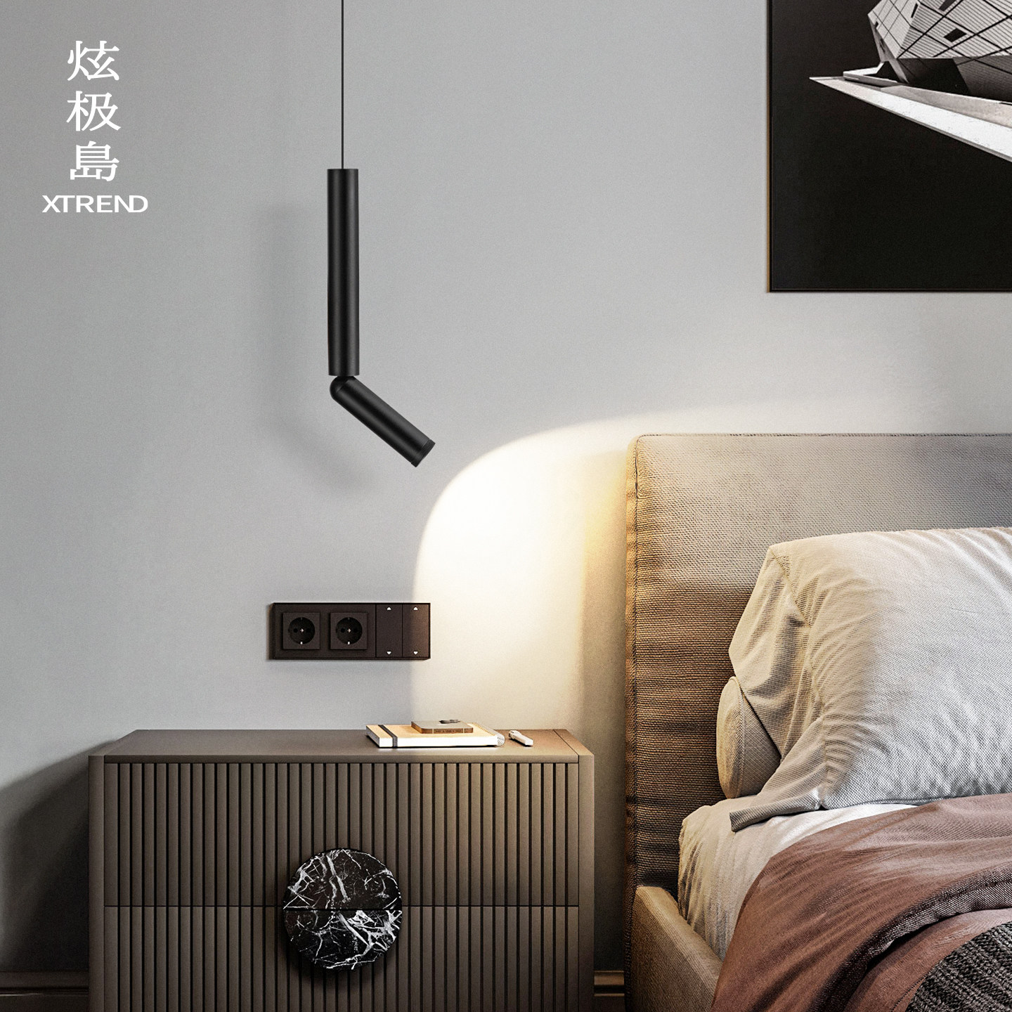 升降床头吊灯现代简约2026年新款个性创意调角度房间卧室吊线灯