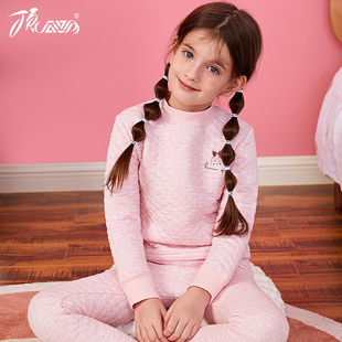 套装 顶瓜瓜童装 儿童线衣线裤 加厚款 半高领 女童保暖内衣空气层冬季