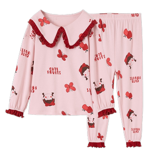 顶呱呱女童睡衣秋冬季纯棉长袖薄款可爱中大童女孩公主家居服套装