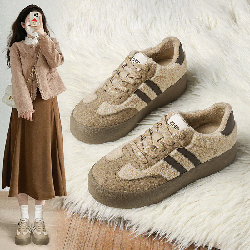 zhr则则加绒棉鞋德训鞋ins百搭保暖女鞋2024冬季新款休闲鞋女