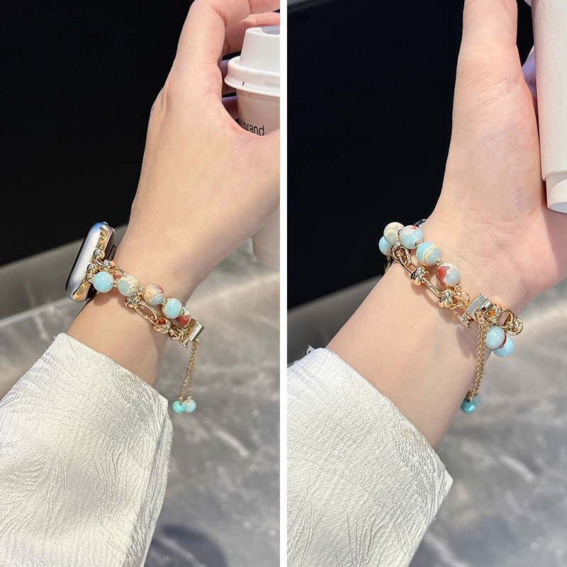 新款iwatchs9表带串珠手链式夏天