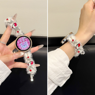 GT5pro女士GT3腕表GT2E专用watch5 3pro 适用华为GT6表带GT5毛绒拼金属GT4智能手表带watchgt6女款 秋冬新款