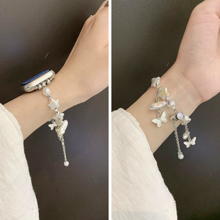 新款适用iwatchs11/s10表带applewatch9苹果s8手表带s7镭射蝴蝶星星手链式se3金属iPhonewatch6女款watch夏季