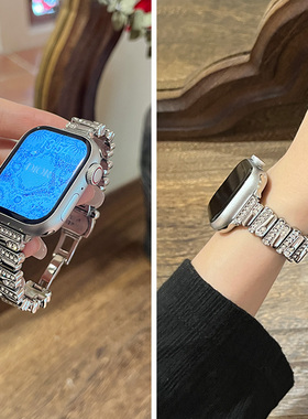 新款适用iwatchs10表带applewatch9苹果s8手表带s7亮钻瓜子形se金属s9表链s8女款iPhonewatch钢带s654321夏季
