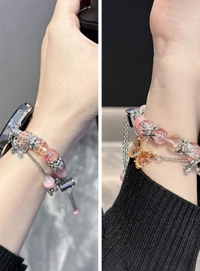 爆珠梦幻蝴蝶适用华为gt2表带gt3智能gt4手表带watch3pro新款gt5手链女表带gtrunner女款41mm女士buds金属gs3