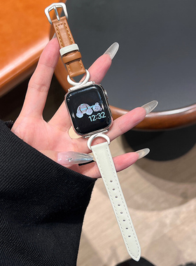 适用iwatch9表带applewatch新款iwatchs8苹果s7手表带se代iphonewatch交叉扣拼色s6真皮iwatchse女款秋冬皮质