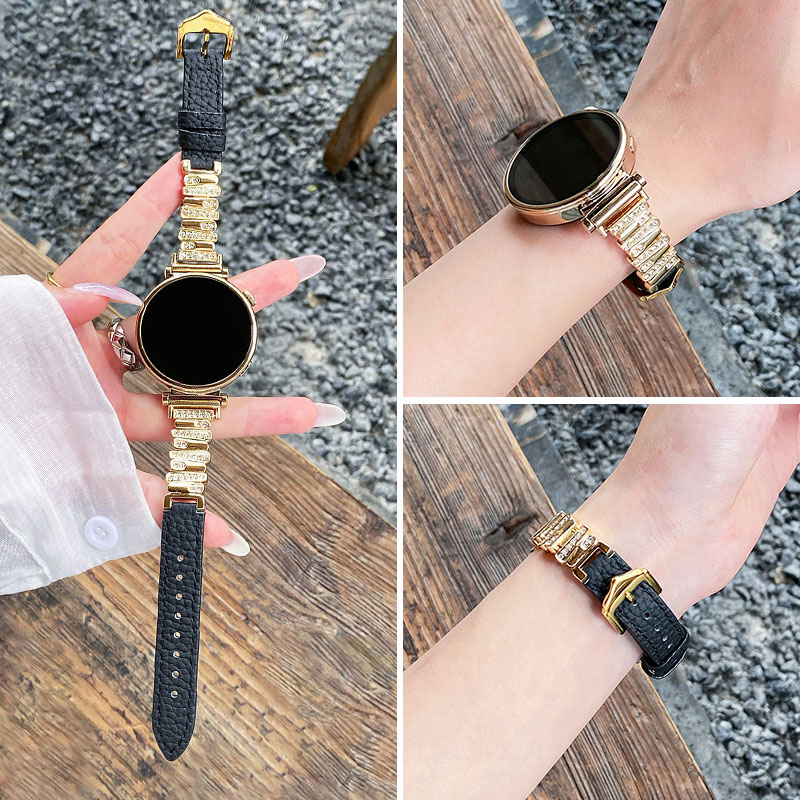 Gazk适用华为表带不规则镶钻真皮