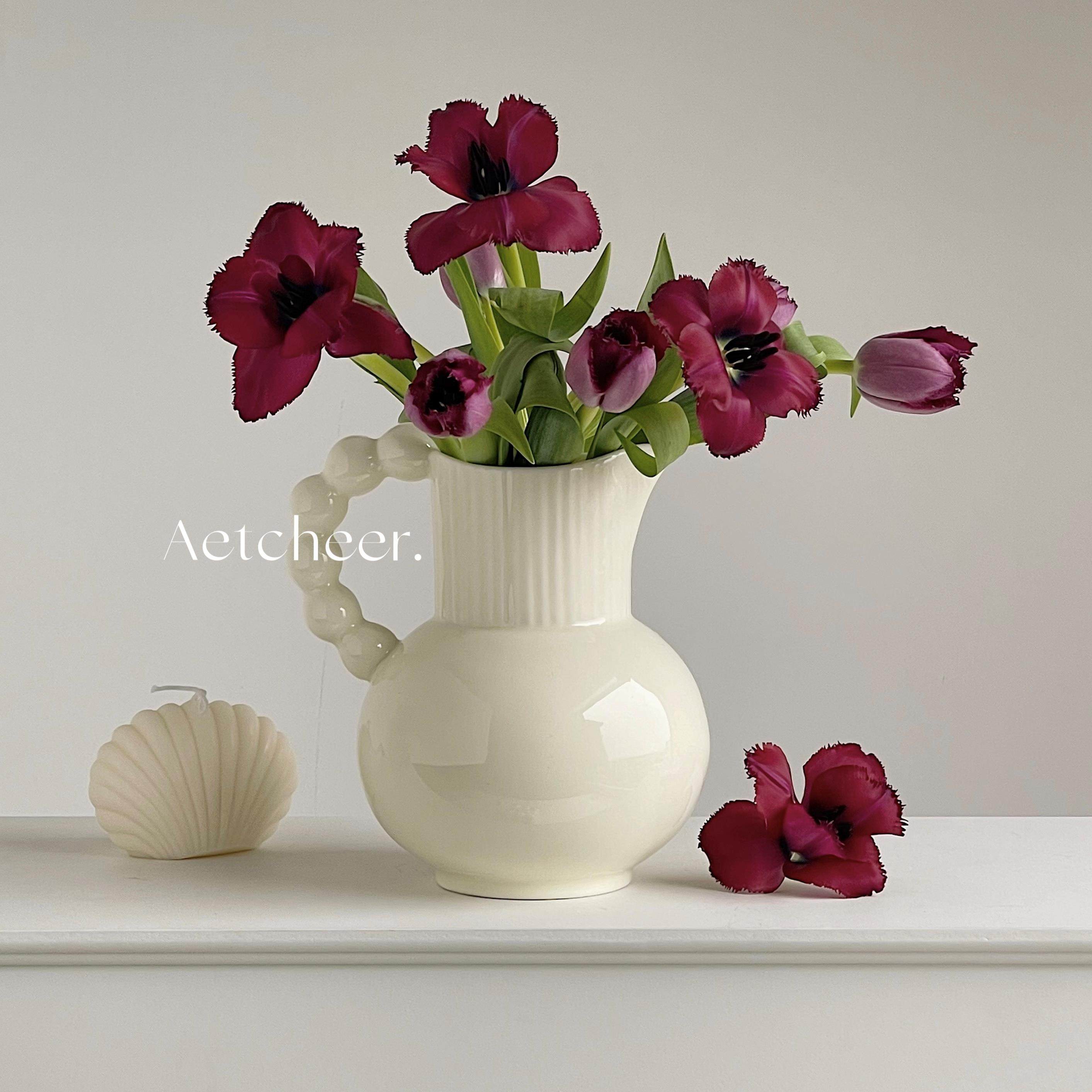 意法式复古白色陶瓷花瓶摆件客厅插花简约轻奢高级感家居装饰品.