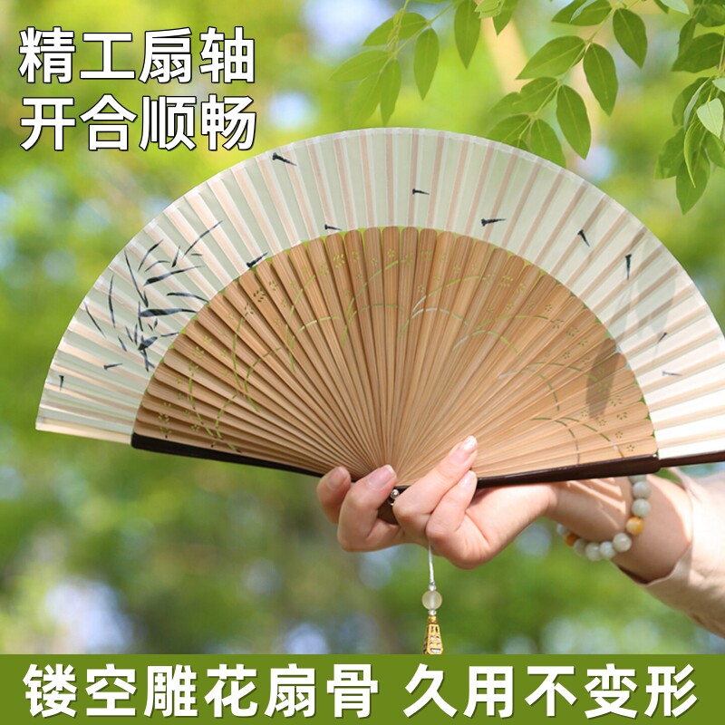 国风古风扇子折扇中国风女舞蹈专用中式仙气小巧便携绢布结实耐用图片
