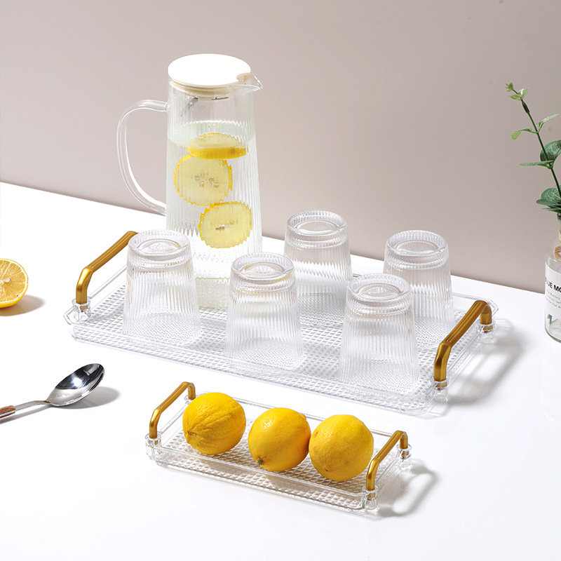 透明亚克力托盘塑料ins风轻奢家用客厅杯子茶水盘创意圆形水果盘