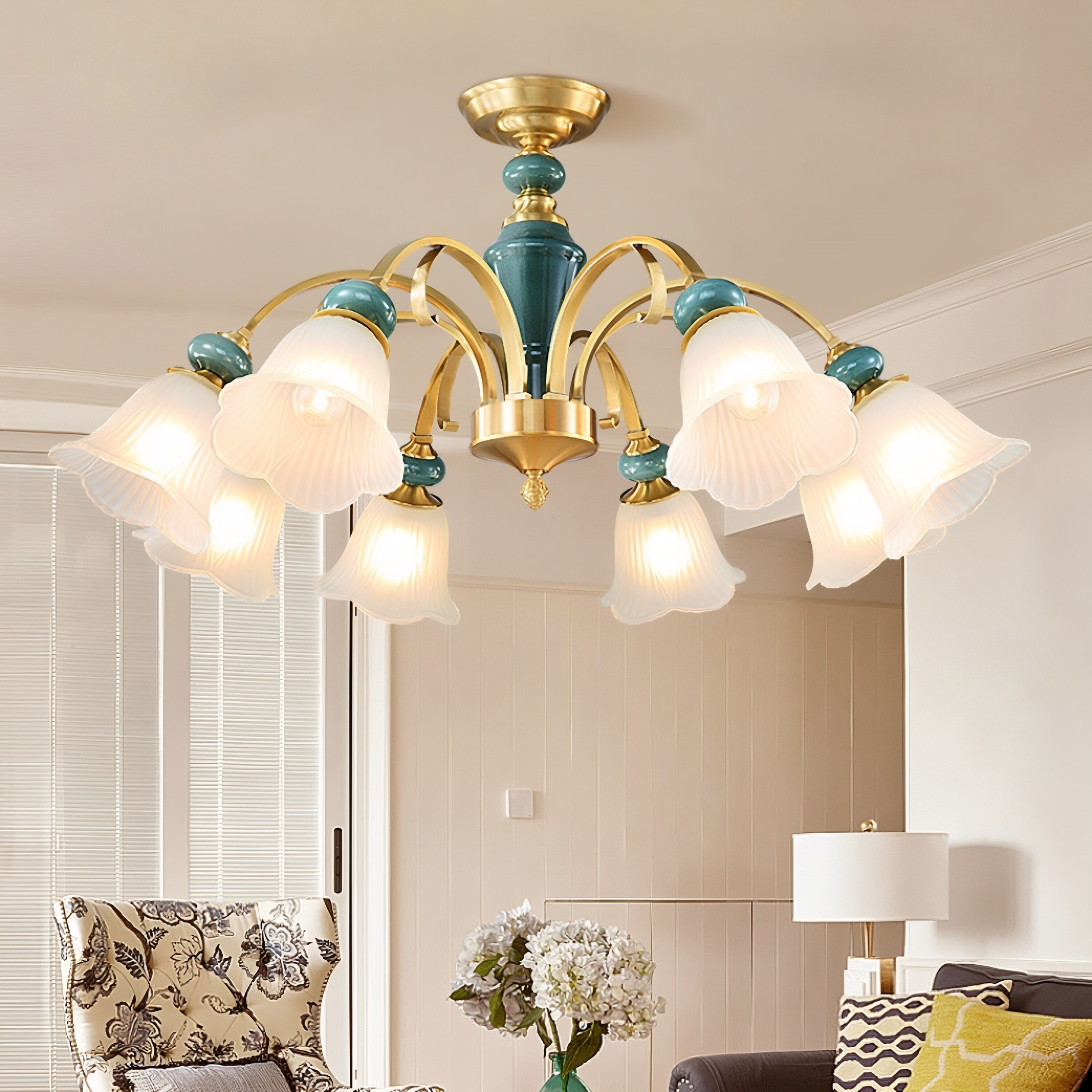 全铜法式客厅吊灯轻奢高级感美式复古陶瓷田园餐厅卧室大厅灯具