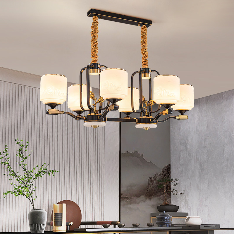 新中式餐吊灯全铜餐厅长条灯具中国风黑擦金卧室书房中山厂家灯具